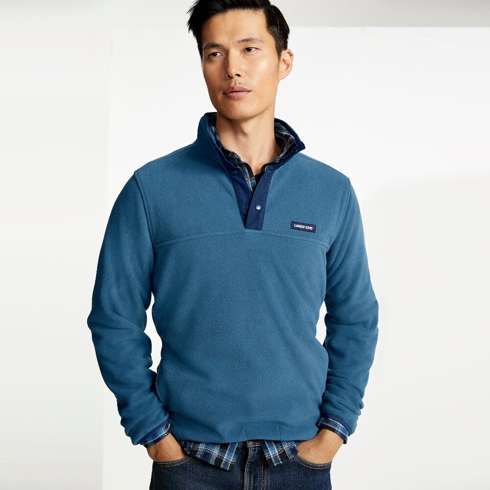 New Lands' End Men's Heritage Fleece Pullover Dark Blue Teal sizes XL XXL 2XL